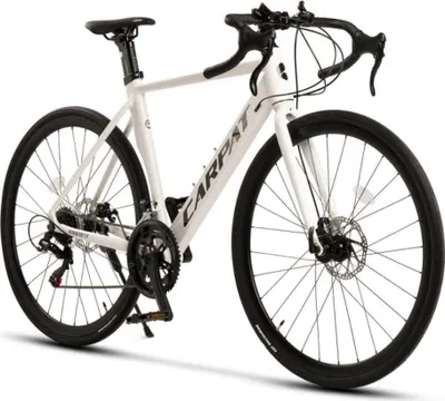 Productafbeelding van AIORBER racefiets, gebogen stuur, aluminium frame, afneembaar voorwiel, 2x7 versnellingen, geïntegreerd kabelgeleidingssysteem, 141 x 73 x 20 cm, wit