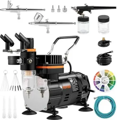 Image de Kit d'aérographe - comprenant un compresseur et un pistolet - avec peinture incluse - pour débutants et professionnels