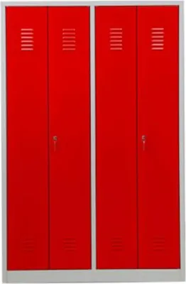 Produktbild von Garderobenspind Camel | 4-Fächer & 2-Schlösser| HxBxT 180x117x50 cm | Zylinderschloss | Grau-Rot