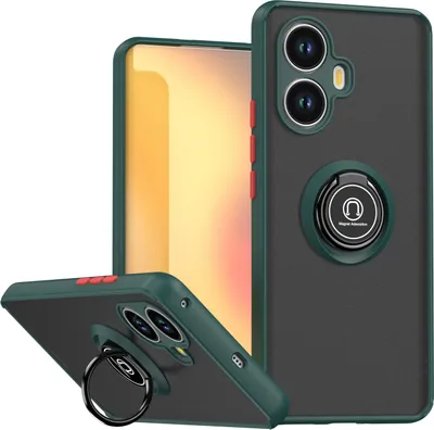 Obrázek produktu pro Pouzdro pro Realme 10 Pro+ matné průsvitné TPU pouzdro s prstencovým držákem a stojánkem tmavě zelená
