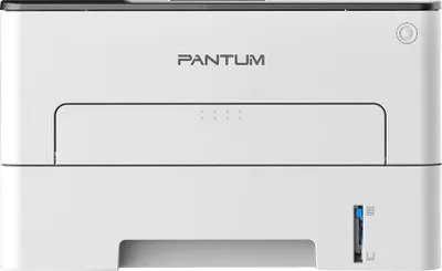 A front view of a white Pantum laser printer.