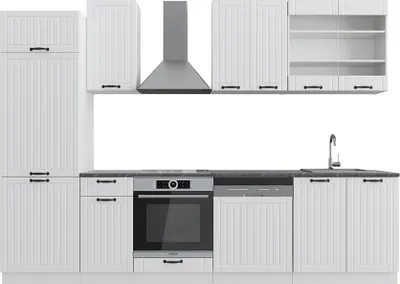 Produktbild von Küchenzeile Vicco Fame-Line Weiß Landhaus/Weiß 300 cm ohne Arbeitsplatte, Model 36144