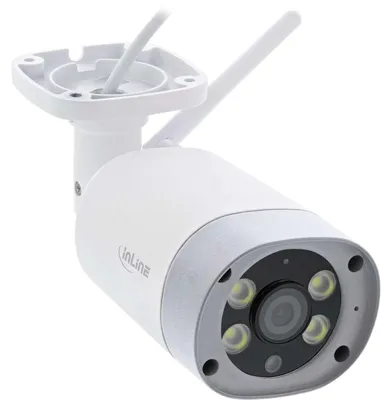 Productafbeelding van InLine 40162, Beveiligings-IP-camera, Voor buitengebruik, Bekabeld en draadloos, 45 meter bereik, Externe installatie, Geschikt voor plafond- of wandmontage