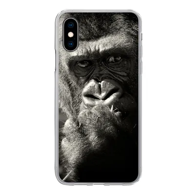 Produktbild von MuchoWow® Handyhülle Schutzhülle Hülle für iPhone X Gorilla auf schwarzem Hintergrund in Schwarz und Weiß Silikon Softcase Handy Hülle - Handyhülle