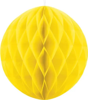 Produktbild von Gelber Wabenball aus Seidenpapier, 30 cm Durchmesser, mit Faden zum Aufhängen