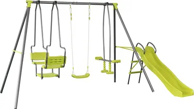 Image de Portique en métal avec toboggan "Ludo II" avec 4 agrès - Vert