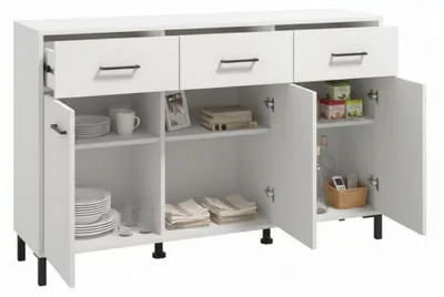 Produktbild von Dmora Sideboard Laerru 138x40x90h cm Weiß, 3 Ablagen, 3 Schubladen