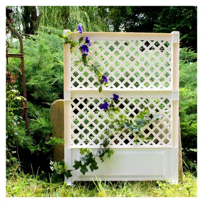 Produktbild von Spalier mit Erdspießen 140x100 cm - Rankgitter aus wetterfestem und recyceltem Kunststoff - Rankhilfe - Pflegeleicht, Steckmontage ohne Werkzeug, Farbe: Weiß