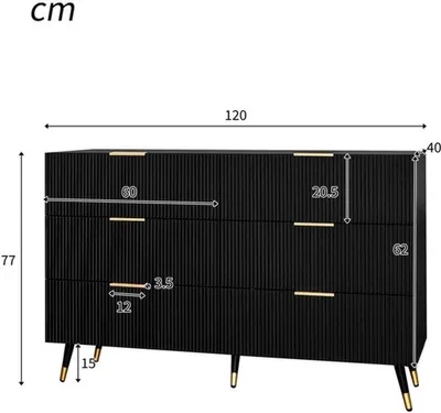 Image de Commode - Noire avec tiroirs - 120x77x40 cm - Meuble moderne pour le salon