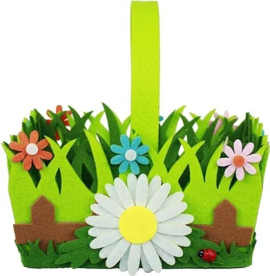Produktbild von HAAC Deko Filzkorb Ostern Osterkorb Osternest mit Blumen 19 cm x 16,5 cm x 10 cm