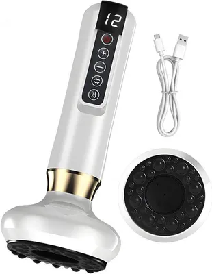 Immagine prodotto di Massaggiatore elettrico per gambe, addome e braccia, massaggiatore anticellulite, 12 e 4 livelli, strumento Gua Sha con funzione riscaldante, bianco