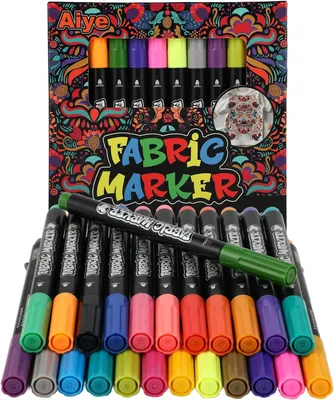 Productafbeelding van Permanente markers - 24 wasbare textielmarkers - Permanente stofkleuren - Textielverf - Permanente marker - Textielmarkers