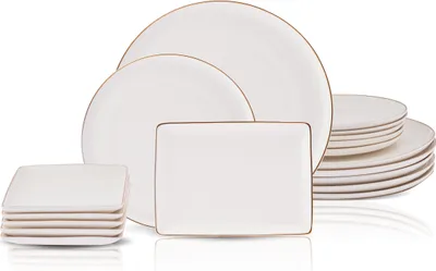 Produktbild von Karaca Santo für 6 Personen Geschirrset Kombigeschirr Tafelservice 18 Teilig New Bone, Weiß Gold