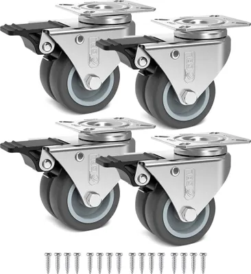 Obrázek produktu pro GBL 4x nábytková kolečka těžká se 4 brzdami - kolečka pro nábytek - těžká kolečka s brzdou - 50mm x 200kg těžká kolečka - otočná kolečka