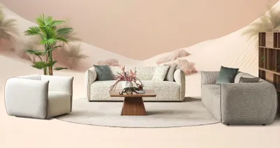 Produktbild von Couchgarnitur Dreisitzer Sessel Sofa Stoff Beige Stoffsofa Viersitzer 4+3+1