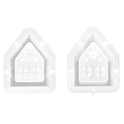 Produktbild von 2 Stück Silikonformen Gießformen Haus Weihnachten,Silikonform Häuser mit Herz & Stern Fenster für Kerzenhalter, Teelichthäuser DIY Basteln
