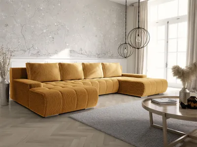 Produktbild von Wohnlandschaft Sofa mit Schlaffunktion VOGAR Stoff Poso Honiggelb