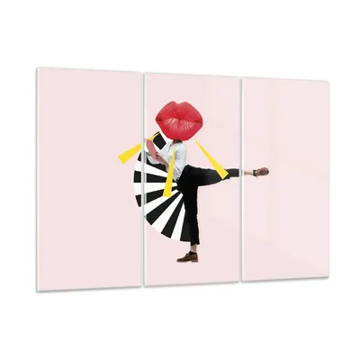 Produktbild von Bilder auf glas - 3 Teile - Grafik Mund Mann - 105x70cm - Glasbilder - Wandbilder - Bilder - zum Aufhängen bereit - Wanddekoration aus Glas - Glas Bilder - Wandbild auf Glas - GCE105x70-4559