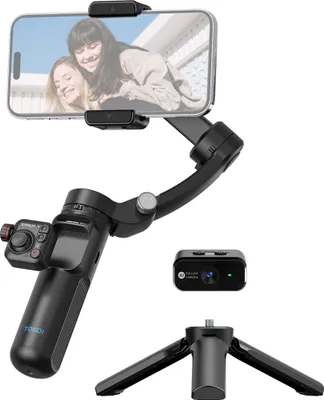 Produktbild von TOKQI M02 AI Handheld 3-Achsen Gimbal Stabilisator fuer Telefon Vlog Gimbal Anti-Shake Al Tracking Gestensteuerung mit abnehmbarer Fernbedienung Mini-Stativ Max. 280g Nutzlast Ersatz fuer iPhone 16/15/14/13/12 Android-Telefone