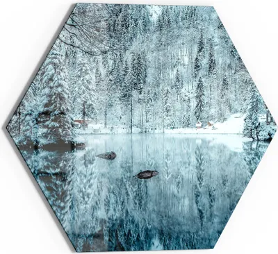 Produktbild von DEQORI Glasbild Echtglas 55x48 cm 'Winterspiegelung' Wandbild Bild modern Deko