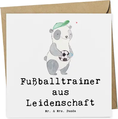 Produktbild von Mr. & Mrs. Panda Grußkarte Fußballtrainer Leidenschaft - Weiß - Geschenk, Glücksbringer, anlasskarte, Fußballspiel, doppelkarte, Klappkarte, faltkarte, Lustig, Spruch