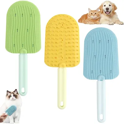 Productafbeelding van Kattenborstels Set - Vachtverzorging Tools - Zachte Massage - 3-delige Set - 3 Stuks - Geel Groen Blauw