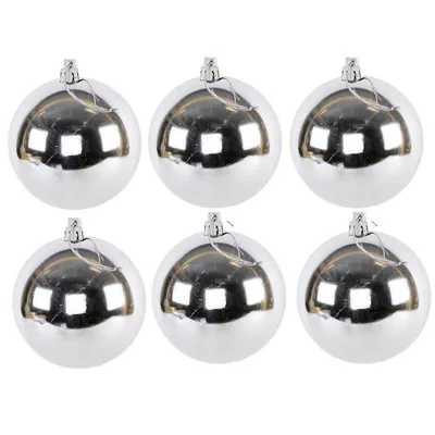 Produktbild von 6 x Weihnachtskugeln für den Außenbereich, frostfest und witterungsbeständig - silber glänzend - Ø 15 cm - Christbaumkugeln aus Kunststoff für Draußen