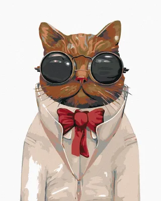 Produktbild von Diamondi - Diamond painting - KATER MIT BRILLE UND ROTER SCHLEIFE, 40X50 cm, ohne Keilrahmen