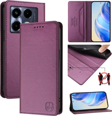 Obrázek produktu pro Kožené pouzdro pro Infinix Note 40 5G, flipové pouzdro s přihrádkami na karty, peněženkou a stojánkem Fialová