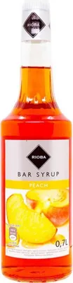 A bottle of peach bar syrup.