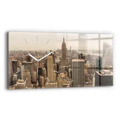 Produktbild von Wallfluent Wanduhr – Stilles Quarzuhrwerk - Uhr Dekoration Wohnzimmer Schlafzimmer Küche - Zifferblatt mit Strichen - weiße Zeiger - 60x30 cm - Landschaftsstadt