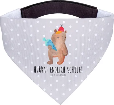 Produktbild von Mr. & Mrs. Panda Halstuch Hund Bär Schultüte - Grau Pastell - Geschenk, Erster Schultag, Schulanfang, Tuch, Für Hunde, Einschulung, Schulbeginn, Teddy, Hunde-Halstuch