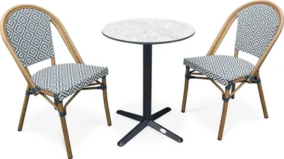 Image de Ensemble repas de jardin 2 places en acier et plateau rond en HPL