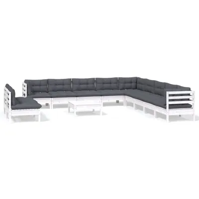 Produktbild von 12-tlg. Garten-Lounge-Set mit Kissen Weiß Massivholz Kiefer