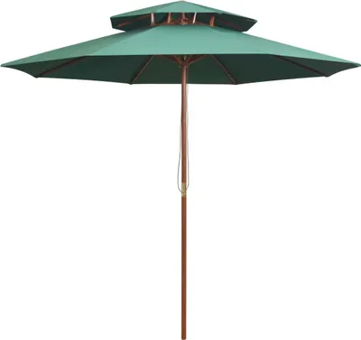 Image de Parasol à deux étages avec poteau en bois 270 x 270 cm vert