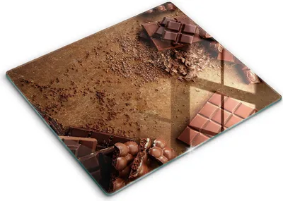 Zdjęcie produktu dla Deska kuchenna – 60 cm x 52 cm - Szklana deska do krojenia - Szkło hartowane – Antypoślizgowa - Słodycze Czekolada