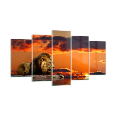 Produktbild von Bilder auf glas - Löwe Sonne Landschaft - 160x85cm - Glasbilder - Wandbilder - Kunstdruck - zum Aufhängen bereit - Wanddekoration aus Glas - Glas Bilder - Wandbild auf Glas - 5 Teile - GEA160x85-0230