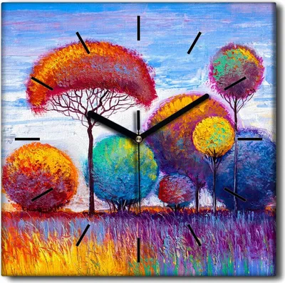Produktbild von Coloray Uhr auf Leinwand 30x30 cm Wand Uhr Dekoration Wohnzimmer Segeltuch schwarze Hände -Herbstlandschaftswald
