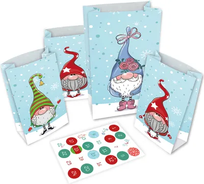 Produktbild von ROTH Adventskalender zum Befüllen - 24 Adventstütchen "Wichtel" mit 24 Tüten zum befüllen