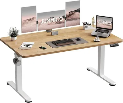 Imagen del producto de Escritorio de altura ajustable, 140 x 60 cm. Escritorio de pie eléctrico con función de ajuste de altura y memoria, color beige