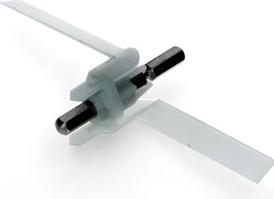 A close-up studio shot of a kitchen machine attachment against a white background.