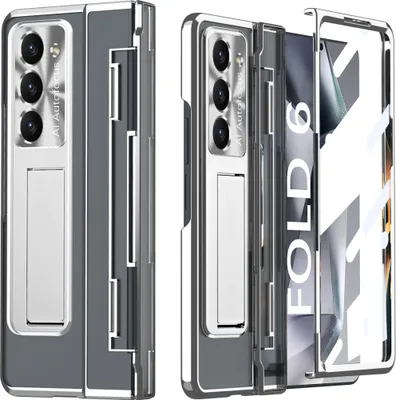 Obrázek produktu pro Pouzdro pro Samsung Galaxy Z Fold 6, Ochrana Displeje a Objektivu, Průhledné Galvanizované Pouzdro se Stojánkem Stříbrný