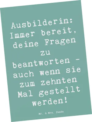 Produktbild von Mr. & Mrs. Panda Postkarte Spruch Ausbilderin Geduld - Meeresbrise - Geschenk, Ansichtskarte, Mentor, geduldige, Berufsleben, Postkarten, Berufspassion, Ansichtskarten