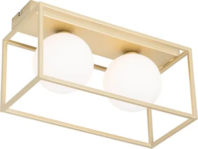 Produktbild von QAZQA - Design Design-Deckenleuchte I Deckenlampe I Lampe I Leuchte Gold I Messing mit weißen 2-flammig - Aniek I Wohnzimmer I Schlafzimmer - Stahl Rechteckig - LED geeignet G9