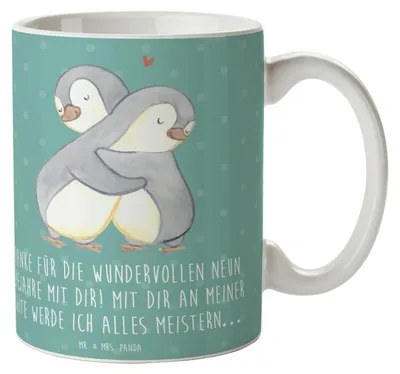 Produktbild von Mr. & Mrs. Panda Kaffeetasse 9. Hochzeitstag Keramikhochzeit - Meeresbrise - Geschenk, Heiraten, Erinnerungen, Jubiläumsfeier, gemeinsame Zeit, besondere Verbindung, Pott
