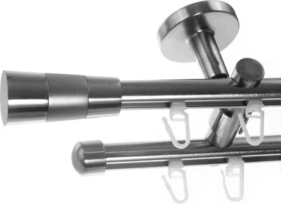 Produktbild von BASIT® Innenlauf Gardinenstange Edelstahl Look 16mm Deckenträger 2-läufig modern Kegel D80 E11 E17