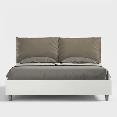 Produktbild von ITYHOME - Bett mit Lattenrost 160x190 Esche weiß Kopfteilkissen mit Kunstlederbezug Cappuccino Egos Antea