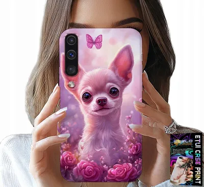 Produktbild von Hülle Für Samsung A50 / A30S - Süsser Chihuahua Auf Rosa Hintergrund Mit Blumen