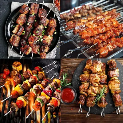 Produktbild von Grillspieße 24 Stück Edelstahl 40 cm - wiederverwendbare Schaschlikspieße - Fleischspieße - Metallspieße - Grillzubehör Kebabspieße