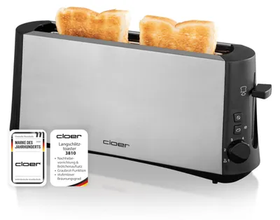 Productafbeelding van Cloer 3810: Toaster met lange sleuven, kunststof behuizing, stopfunctie, bruiningsregeling, broodrooster en "Cool Wall"-technologie
